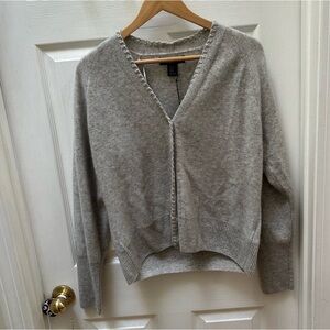 NWT Tahari cashmere Gray Women's cardigan Sweater woven v neck XL